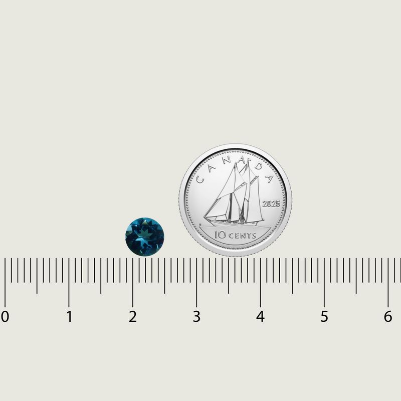 Topaze Naturel Bleu London Taille brillant rond 6 mm