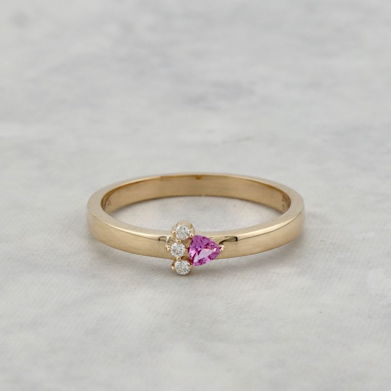 Bague Trillion en or 14K, diamant et saphir