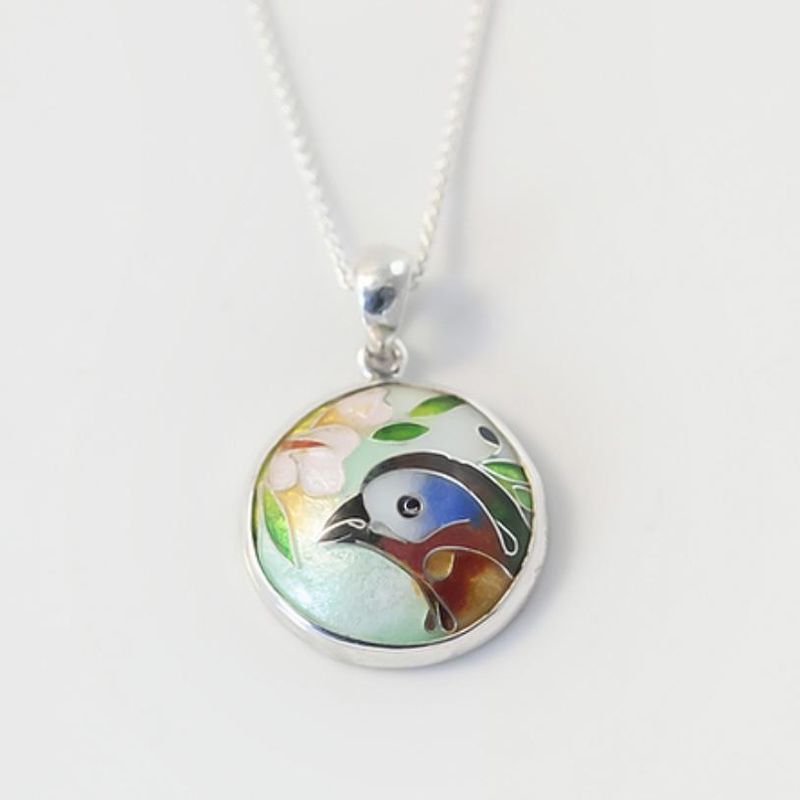 Collier Petit Oiseau en argent fin, émail et or 24K