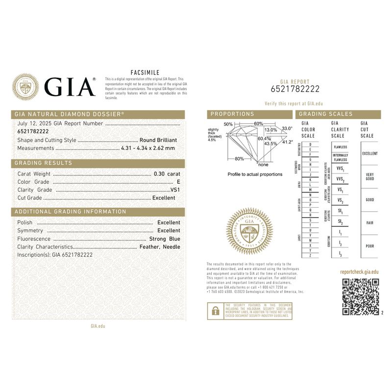 Diamant Naturel Taille Brillant Rond 0,30 ct E VS1