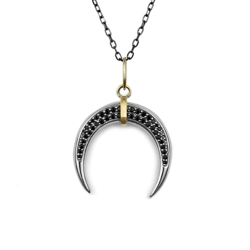Collier Corne en argent sterling, or 14K et saphirs noirs