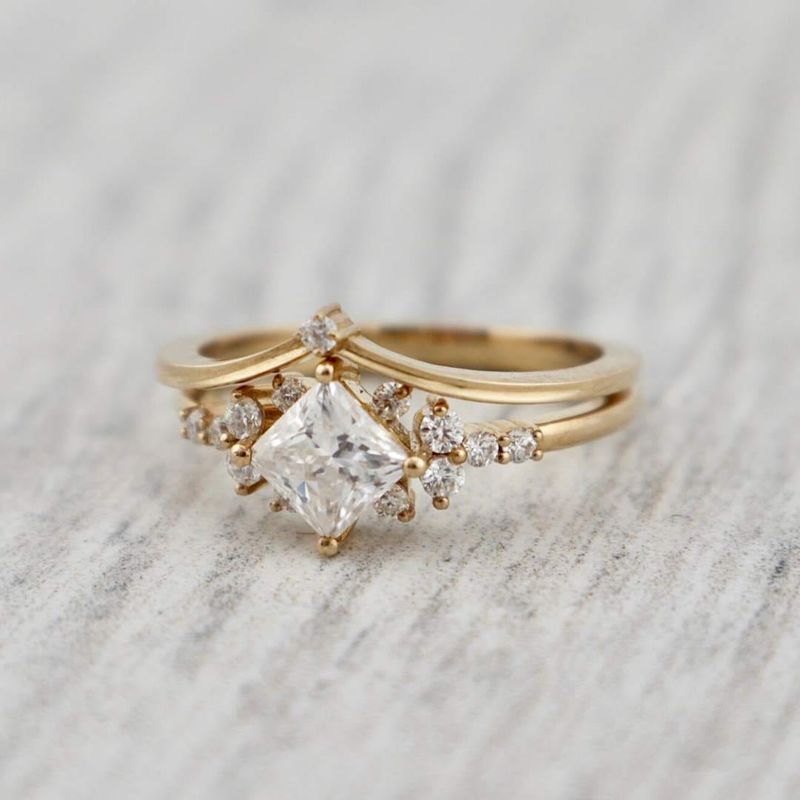 Bagues Ensemble d'alliances Princesse en or 10K et moissanites