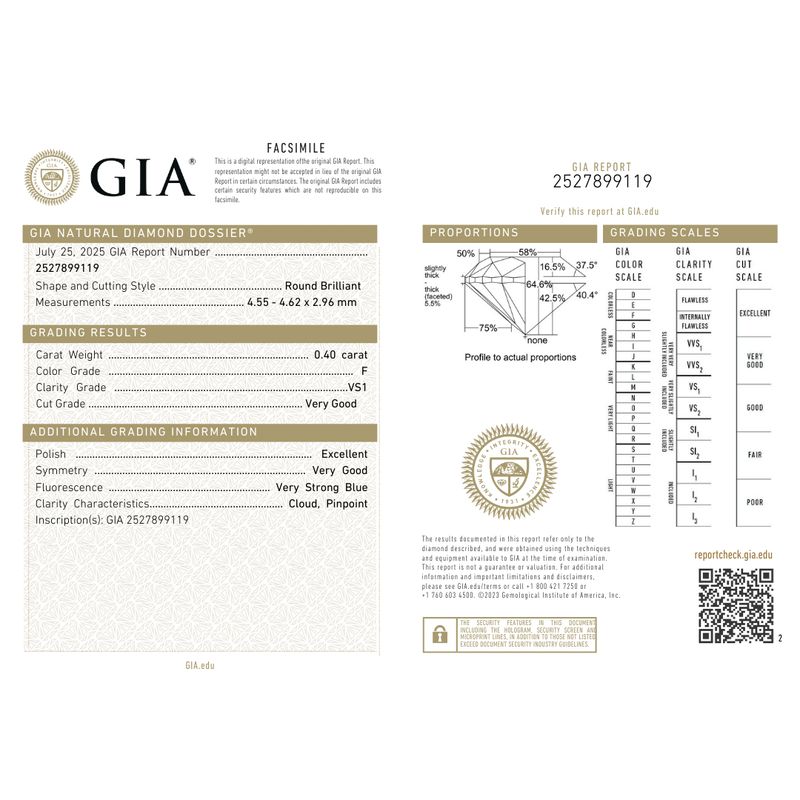Diamant Naturel Taille Brillant Rond 0,40 ct F VS1
