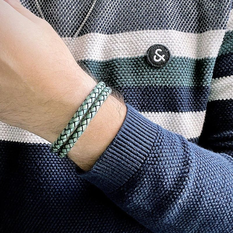 Bracelet La Force en cuir tressé double et acier