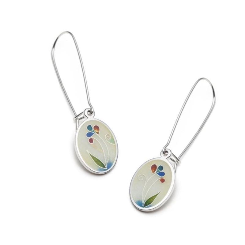 Boucles d'oreilles Floral en argent fin et émail