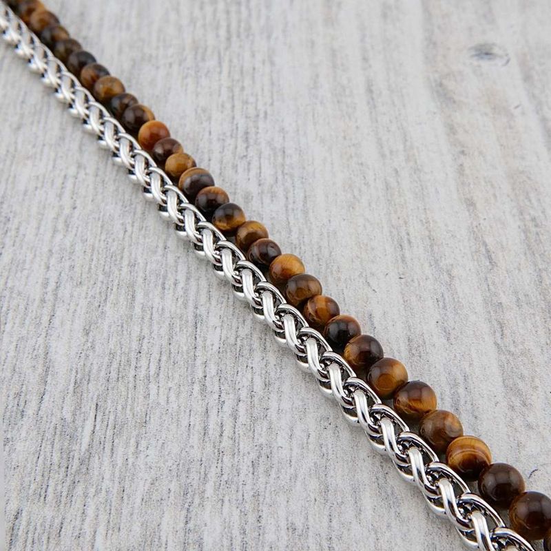 Bracelet Stone en acier et oeil de tigre