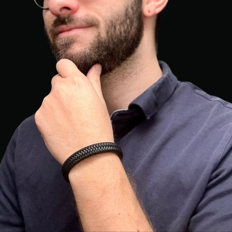 Bracelet Le Tressé en cuir et acier