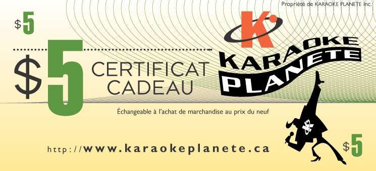 4 Certificats cadeaux de 5 $ • Karaoké Planète®