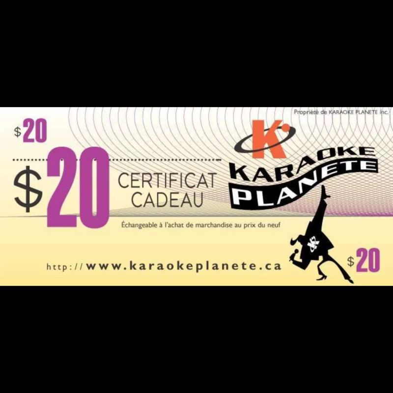 Certificat cadeau 20 $ • Karaoké Planète®