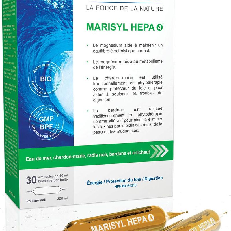 Marisyl Hepa 4® Électrolytes marins, chardon-marie, radis noir, bardane et artichaut en ampoules • Actimar®